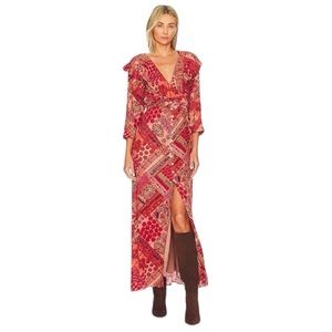 FREE PEOPLE LENNON MAXI DRESS PRIMROSE COMBO CORAL PINK